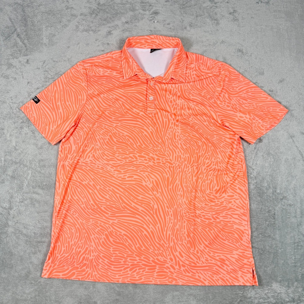 Sunday Swagger Mens XL Polo Shirt Orange Abstract Zebra Print Short Sleeve Golf